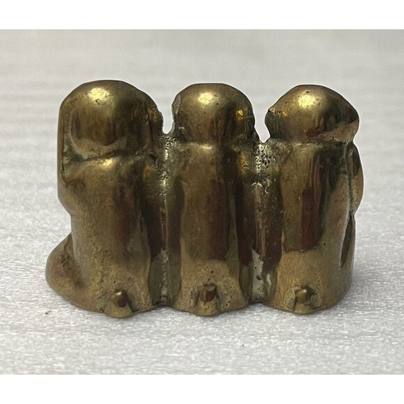 Brass Metal Mini Figure Wise Monkeys See Speak Hear No Evil & Sitting Monkey Lot - Picture 3 of 12